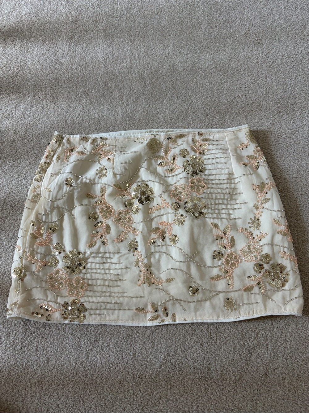 Embroidered Ivory Sequin Mini Skirt